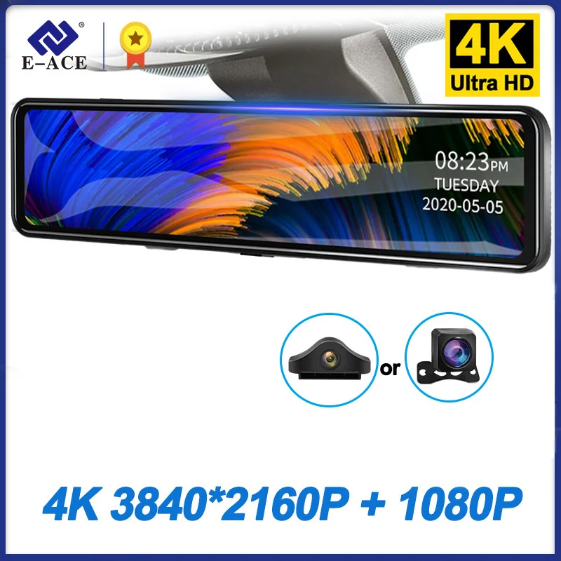 E-ACE 12 дюймов Автомобильный видеорегистратор 4K 3840*2160P зеркало заднего вида Sony IMX335
