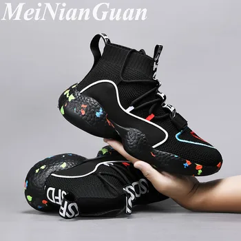 

Big Size Men's Summer Sneakers Couple Wild Sock Shoe Outsole Male Shoes Adult Fly Weaving Shoes 2020 Brand Men Casual Shoes L11