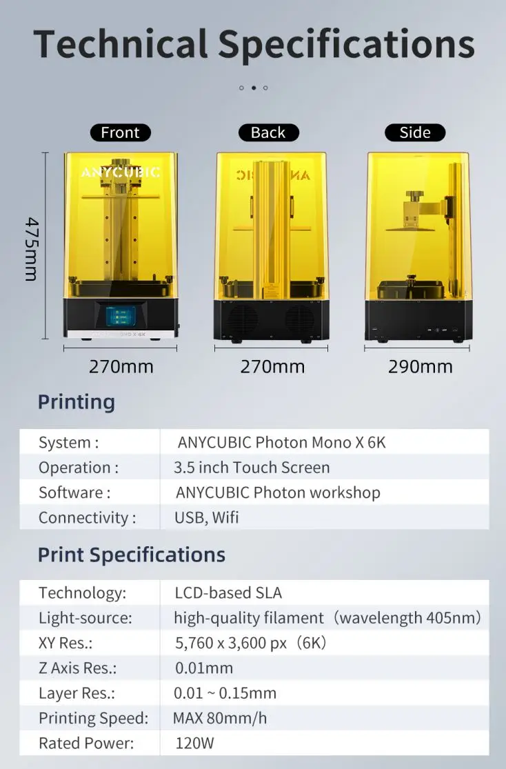 3d printers Anycubic 3D Printer Photon Mono X 6K  HD Large Print Size 197*122*245mm LCD 3D Printer best budget 3d printer