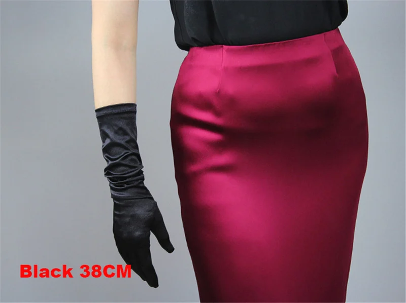 Шелковые перчатки Женские 38 см эластичные шелковые атласные темно-красные бордовые длинные солнцезащитные перчатки SCJH38