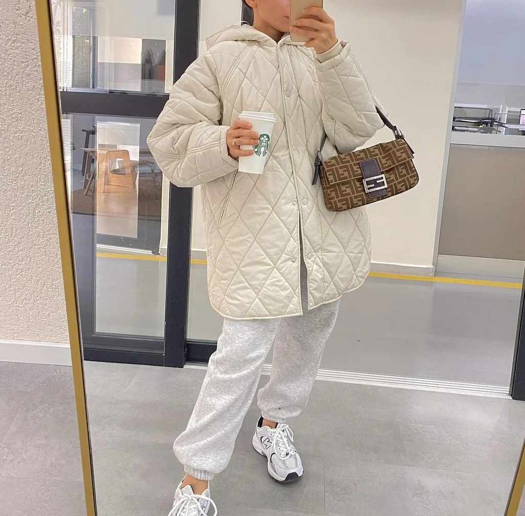 XEASY 2021 겨울 빈티지 따뜻한 베이지 후드 칼라 코튼 의류 여성 캐주얼 코트 Streetwear 긴 소매 파카 Chic Top 