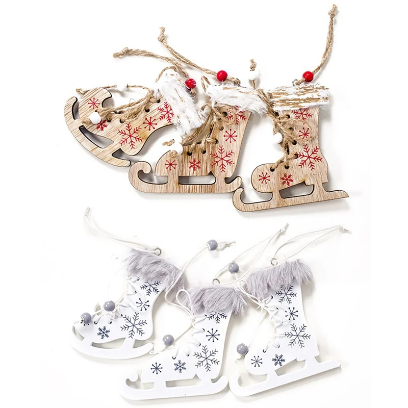 3pcs Christmas Painted Decorative Pendant Christmas Tree Skates Ski Shoes Pendant Christmas Home Door And Tree Decorations