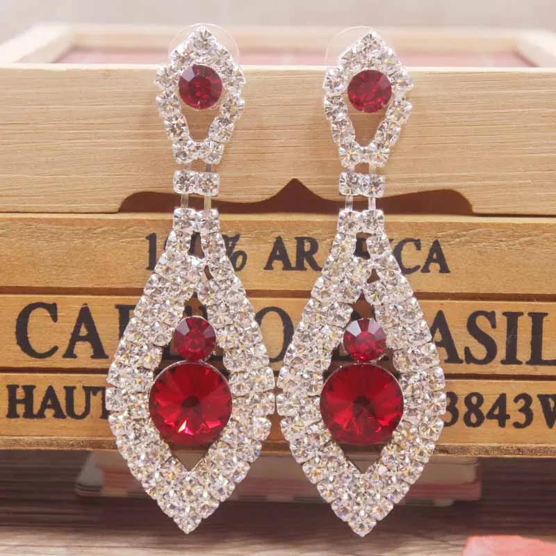 1 шт. красивые элегантные серьги с красным кристаллом серебряные дизайном Роза