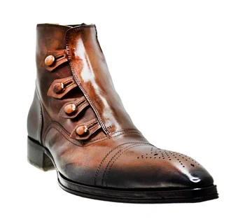 

Men PU Leather Fashion Shoes Low Heel Loafers Shoes Dress Shoes Brogue Shoes Spring Ankle Boots Vintage Classic Male CasualYK475