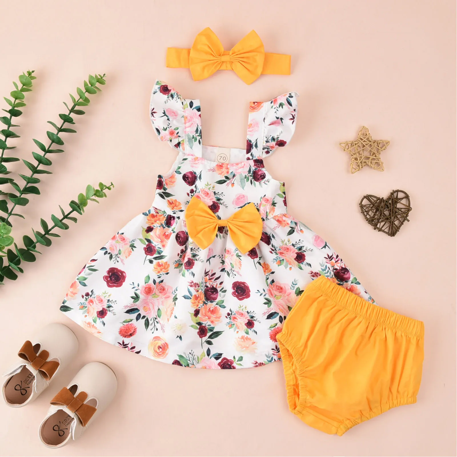 Bebê recém-nascido meninas roupas sem mangas vestido + cuecas 3 pçs conjunto de roupas rendas listrado impresso bonito conjuntos de roupas verão sunsuit 0-24m
