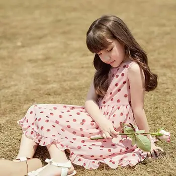 

Korean Style Girls Children Kids Crew Neck Polka Dot Chiffon Dress Sleeveless Fashion Girl Clothing Garments Clothing Leisure