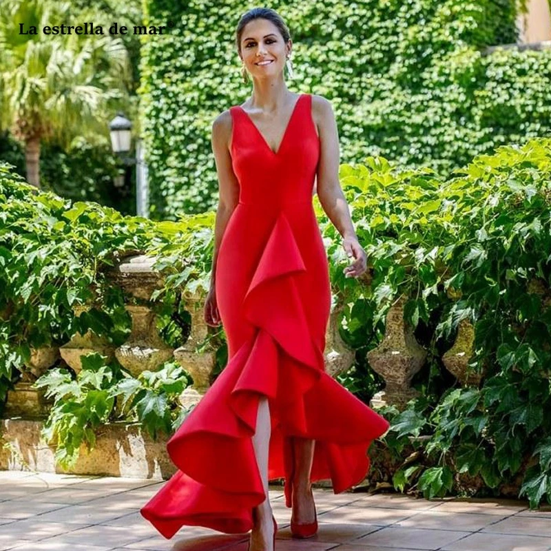 Vestidos de fiesta largos elegantes de gala новые атласные с v-образным вырезом Красные сексуальные платья для выпускного вечера с юбкой-годе gala jurken на заказ