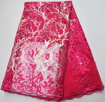 

Popular african french lace fabric with sequins african lace fabric high quality 5yards nigerian lace fabric for wedding PS-Q321