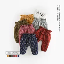 Теплые штаны для малышей на осень и зиму флисовые штаны для маленьких девочек повседневные плотные штаны с цветочным узором для малышей 0-24 месяцев