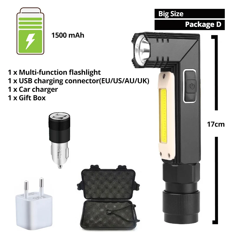 Многофункциональный светодиодный фонарик 5 Режим освещения USB перезаряжаемая Рабочая лампа Регулируемая лампа передние и задние сильные Магнитный факел - Испускаемый цвет: Package D-Big size