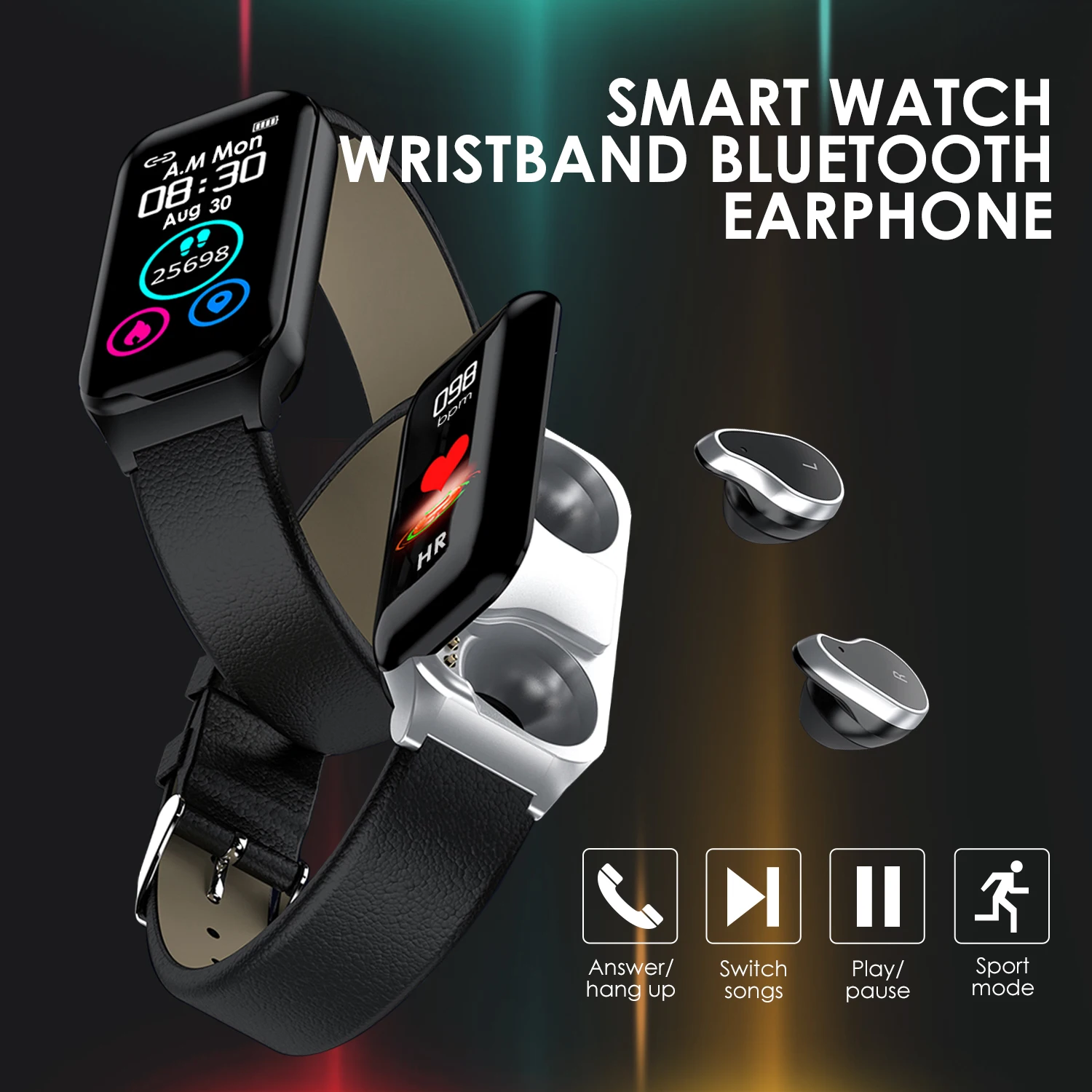 

X89 Smart Watch with Bluetooth Earphones 2 in 1 Device IP67 Waterproof Smart Wristband BT 5.0 TWS Earbuds for Android IOS Phones