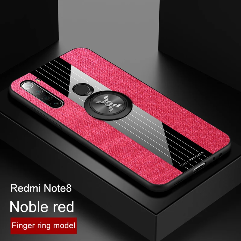 Противоударный чехол для Xiaomi redmi note 8, чехол с магнитным кольцом, мягкая рамка, ткань, Твердый Чехол для redmi note 8 Pro, чехол - Цвет: Red 1