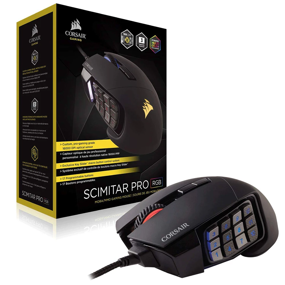 Corsair Gaming™Scimitar PRO RGB MOBA/MMO Mouse para videojuegos, juegos de PC ópticos de 12000 DPI, control deslizante de teclas, botones mecánicos, 4 zonas RGB|Ratones| - AliExpress
