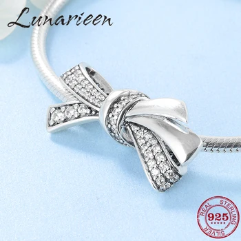 

Holiday gifts 925 Sterling Silver like crystal clear CZ bowknot fine beads Fit Original europeu Charm Bracelet Jewelry making