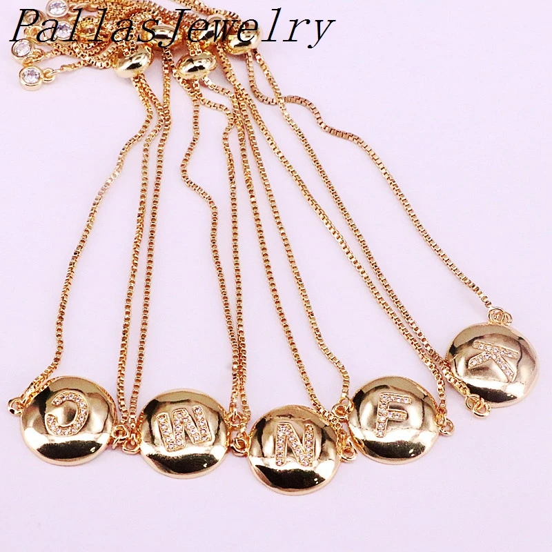 12 шт. ювелирные изделия амулеты pave cz A-Z письмо браслет заполненный золотом круглый Амулеты Браслет ювелирные изделия подарок