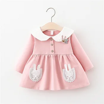 

Spring children's skirt girls rabbit ears long-sleeved casual skirt pink sweet wild lady skirt
