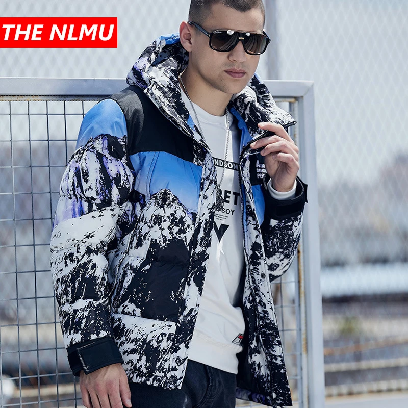 

2019 Men Winter Hoodied Jackets New Design Patchwork Printed Parka Jacket Male Warm Coat Hip Hop Streetwear Fashion Parkas WG568