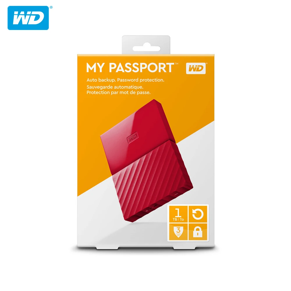 Портативный внешний жесткий диск Western Digital My Passport HDD 1 ТБ 4 USB 3 0 с кабелем Windows Mac 100%