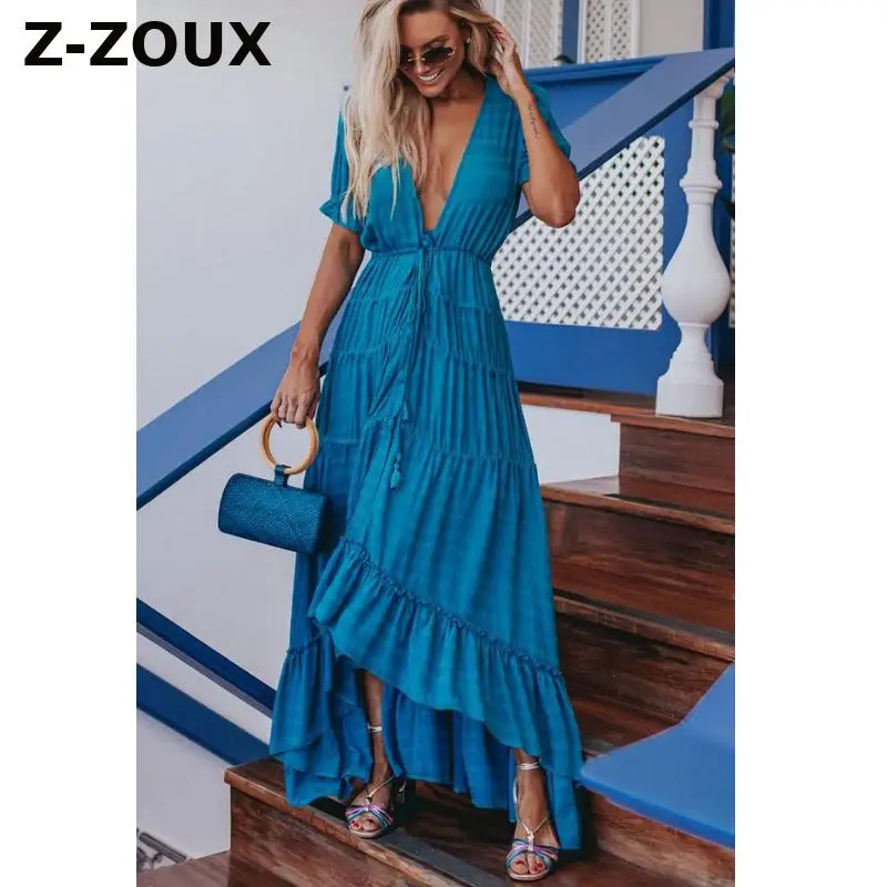 blue bohemian dress