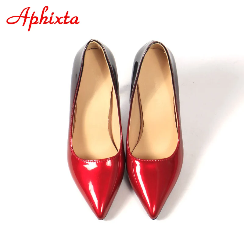 Aphixta/женские туфли с острым носком на тонком каблуке 10 см; Свадебные вечерние туфли из лакированной кожи с острым носком; женская обувь; большой размер 48