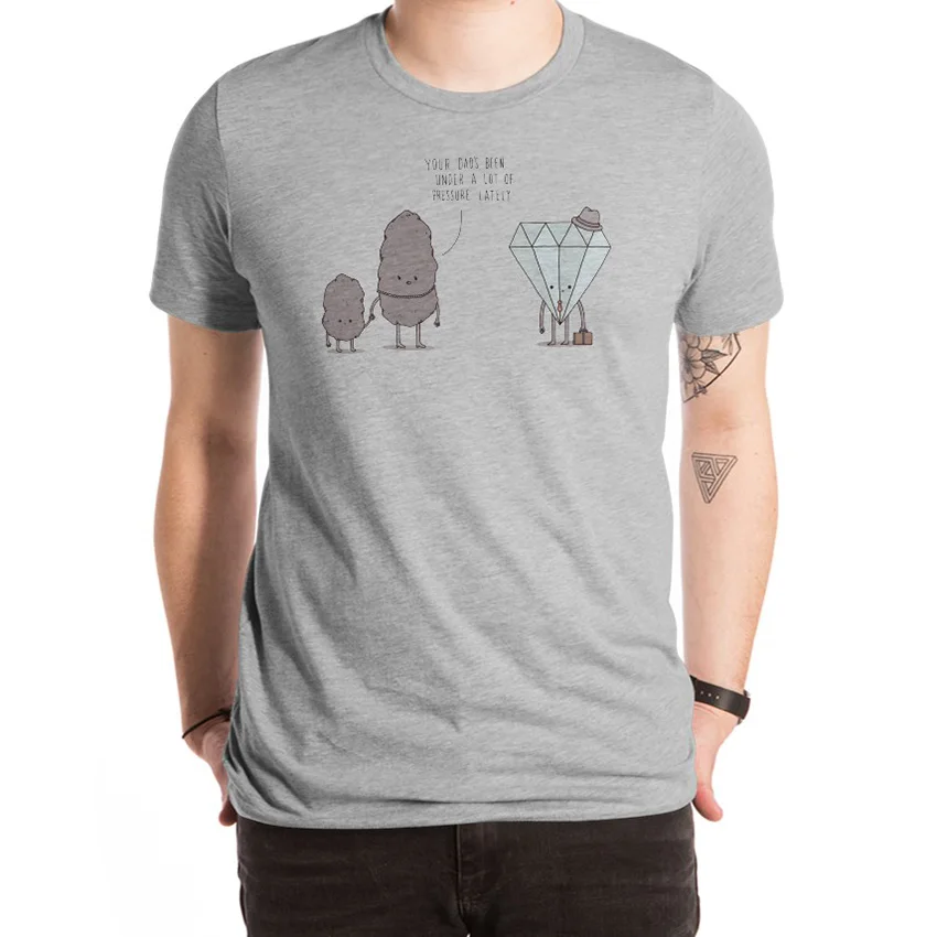 The Daily Grind T Shirt stones diamonds pressure funny text dtg word play science geology silver