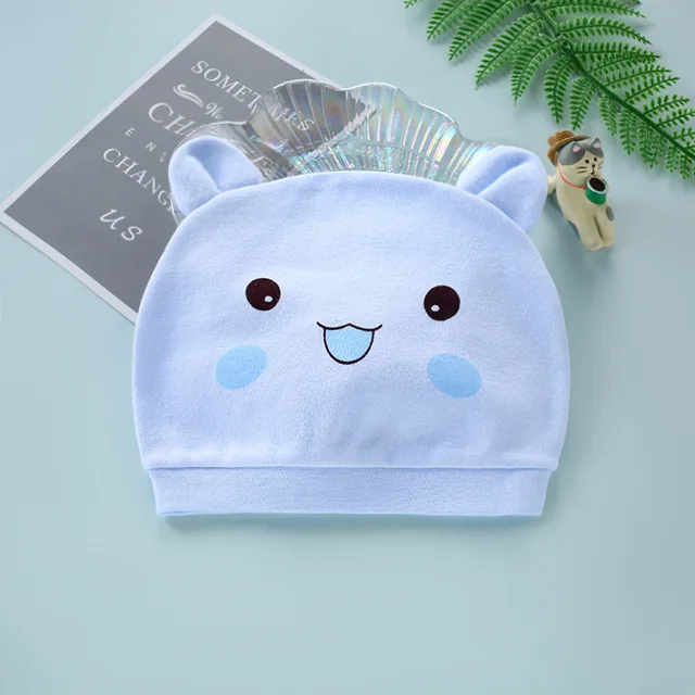 Four Seasons Kids Newborn Baby Hats 100% Cotton Cap 40 Color Cartoon Cute Printed Hat Suitable for 0-12 Months Baby Accessories Pikachu blue