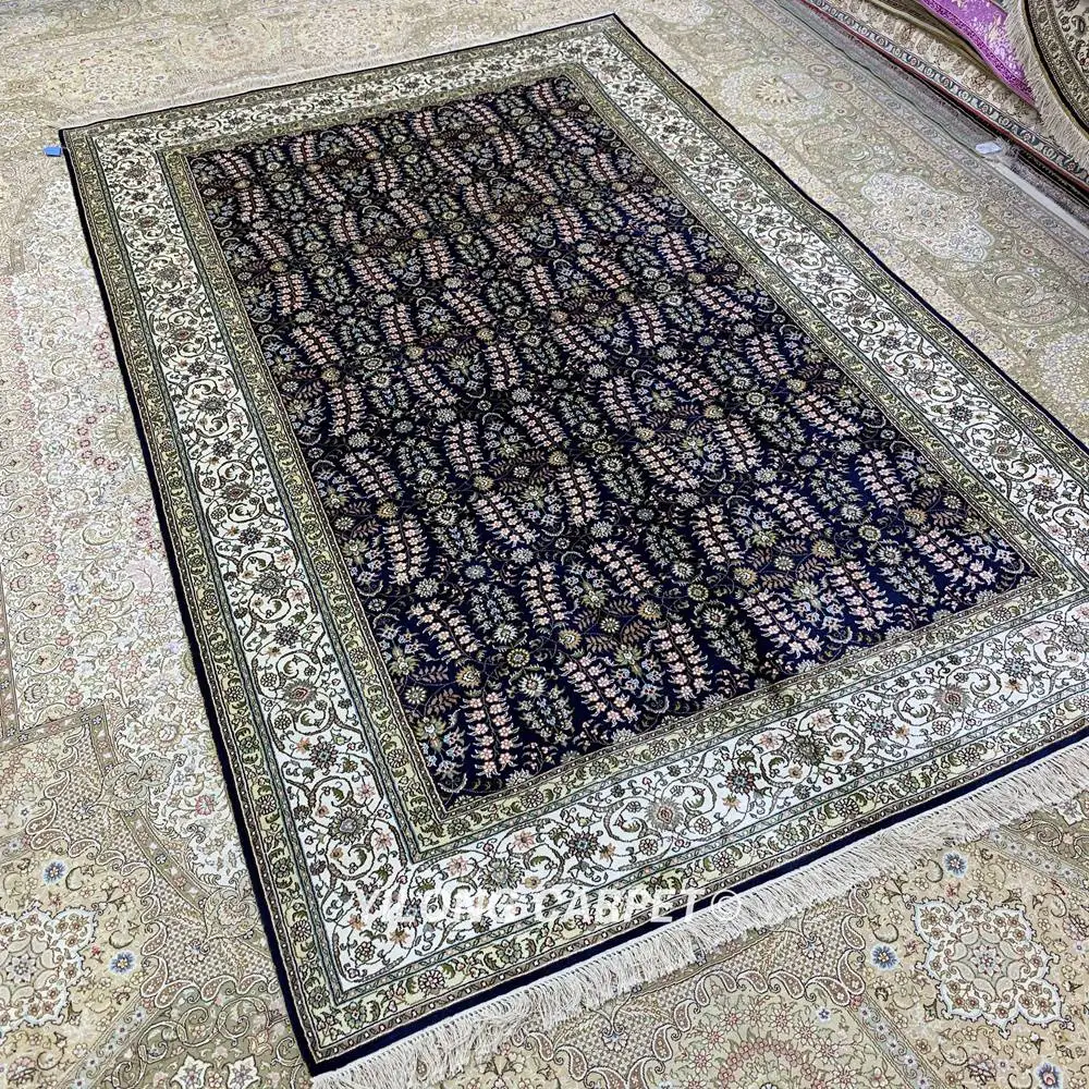 YILONG 5'x8' персидский шелковый ковер ручной работы Синий ручной работы изысканный цветочный ковер(HF325B
