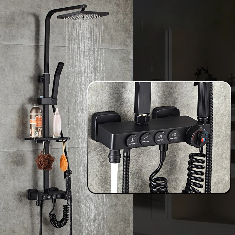506-I8-Thermostatic Термостатический душевой набор, Senducs, черный, золотой, для ванной, душевой кран, 8 дюймов, дождевая душевая головка, черный, золотой, для ванны, душевой набор - Цвет: 506-I8-Thermostatic