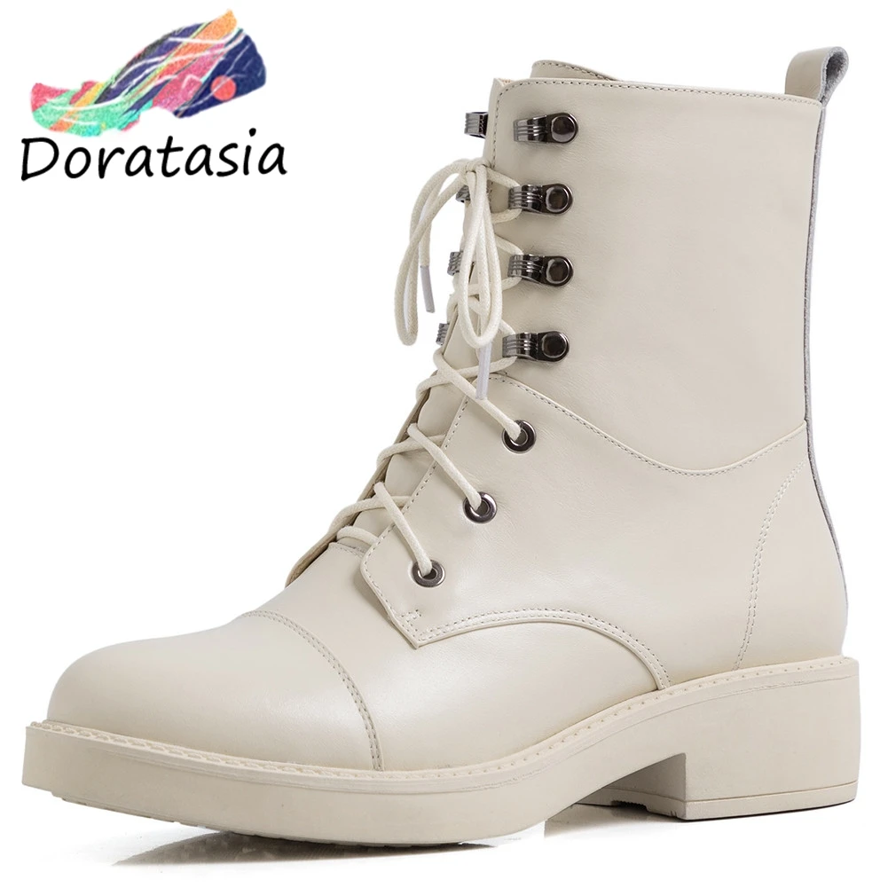 

DORATASIA Girl Elegant Platform Booties Ladies High Quality Genuine Leather Ankle Boots Women 2020 Wide Heels Shoes Woman
