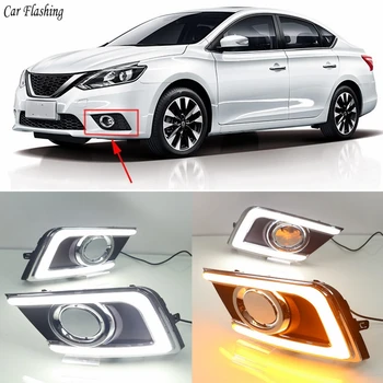 

Car Flashing 2PCS For Nissan Sentra 2016 2017 2018 Daytime Running light LED DRL Driving Fog Lamp Lights with turn signal Yellow