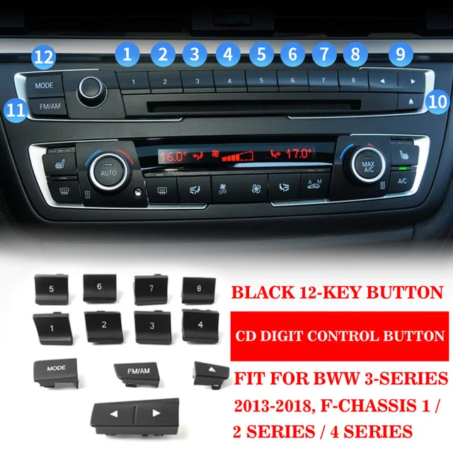 АБС-пластик, автомобильный Кондиционер компакт-дисков цифровой Управление ключа накладка Стикеры для BMW F30 F80 F31 F32 F33 F35 2013-18 1/2/3/4 серии - Название цвета: Full 12 Pcs Button