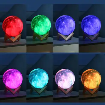 

3D Print Starry Sky Star Moon Lamp Colorful 16 Color Change Touch Switch Night Light Home Decor with Wooden Holder