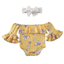Pudcoco Slash рукавом боди для новорожденных девочек одежда с цветочным рисунком с длинным Расклешенным рукавом оборками комбинезон наряд