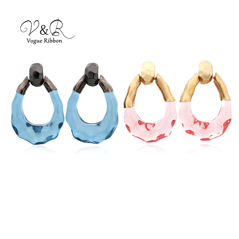 Statement Textured Hammered Metal Stud Resin Hoop Earring Pink Acrylic Earrings Ethnic Jewellery Trending Products 2019 For Lady | Украшения