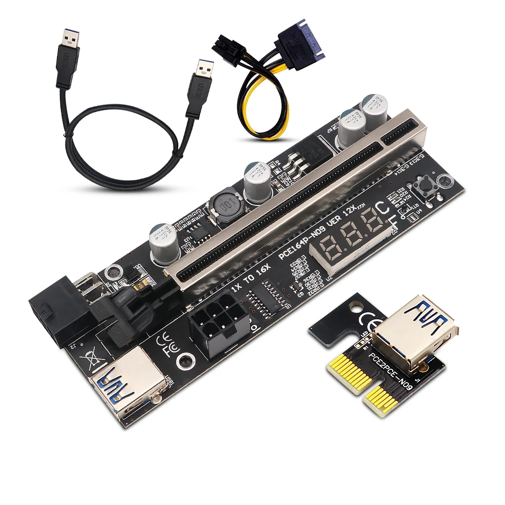 Ver12x 温度センサー付きeriser Pci Pc Expressカード Usb 3 0ケーブル 6ピン電源 1xからx16 Computer Cables Connectors Aliexpress