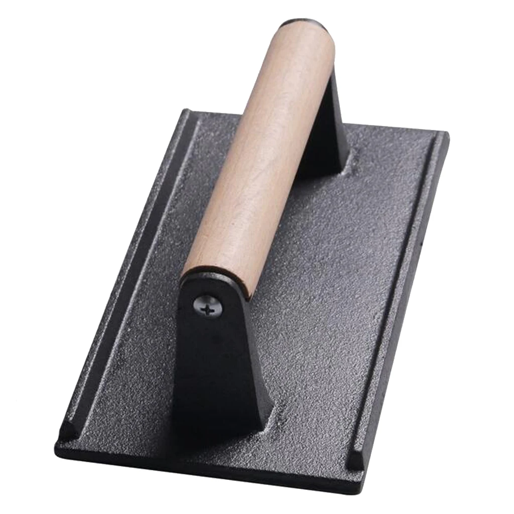 Bacon Press Steak Weight, Cast Iron with Wooden Handle, For Grill Panini Burgers Bacon and Sausage, Kitchen Cooking Tools