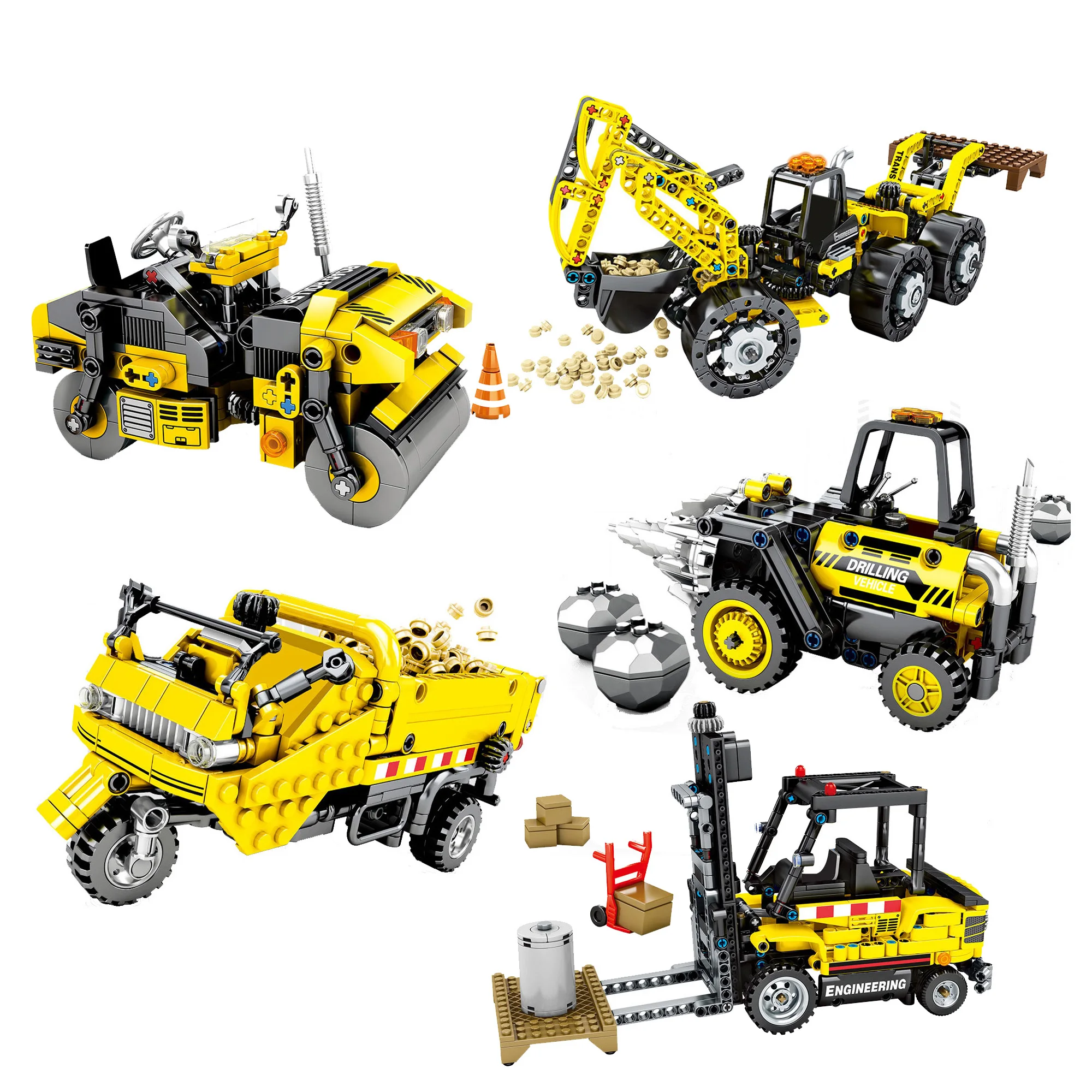 

Model Block City Engineering Vehicle Simulation Drill Machine Roller Tricycle Forklift Construction Bricks Toys