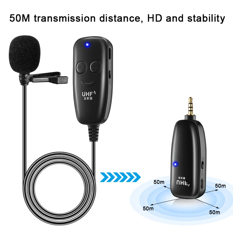 Беспроводной петличный микрофон UHF с лацканом 50 м HD для интервью записи голоса