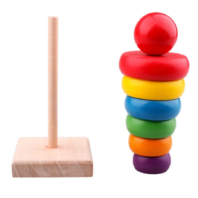 Большой размер Радужное кольцо башня Дженга дерево Магия Ringtoss 10 месяцев Детские игрушки детские развивающие Раннее детство