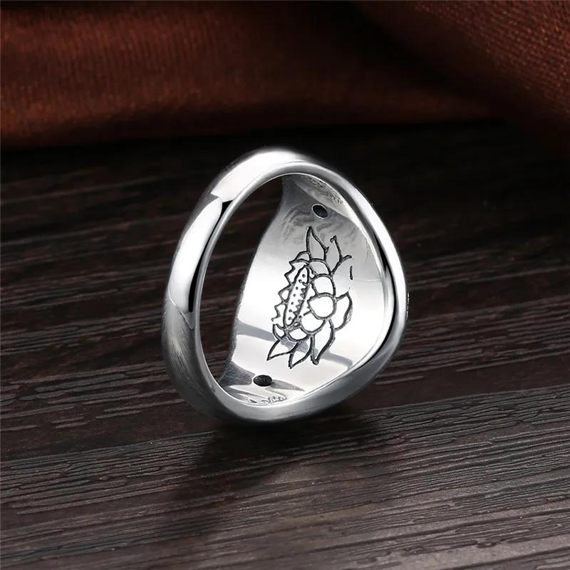 V. YA 925 пробы серебряные буддизм кольца с лотосом для женщин мужчин Винтаж Пара шесть слов мантра Панк ювелирные изделия