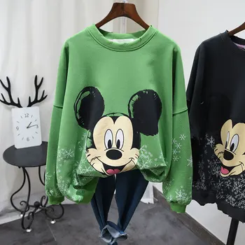 

2020 Spring New Loose Sweatshirt Women Korean Round Neck Cartoon Snowflake Mickey Pullover Shirt Casual Hoodie Tops Students
