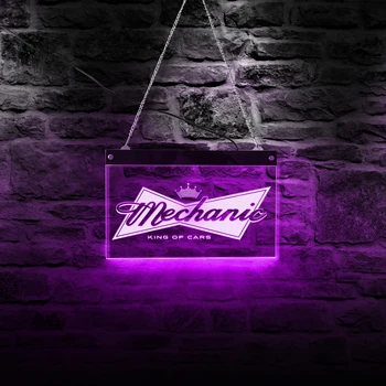 

Mechanic Repair Store Car Service Business LED Wall Sign Acrylic LED Neon Sign Board King Of Cars Colors Changing USB Led Light