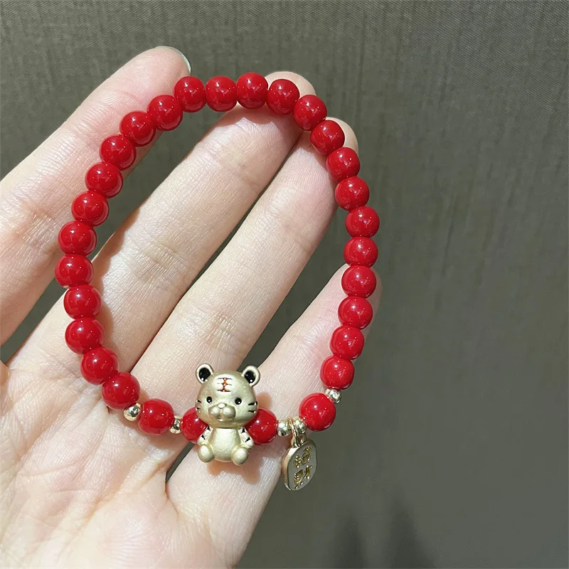 2022 New Lucky Tiger Head Bracelets For Women Girls Red Crystal Beaded Charm Cat Bracelets & Bangles Gifts Wholesale