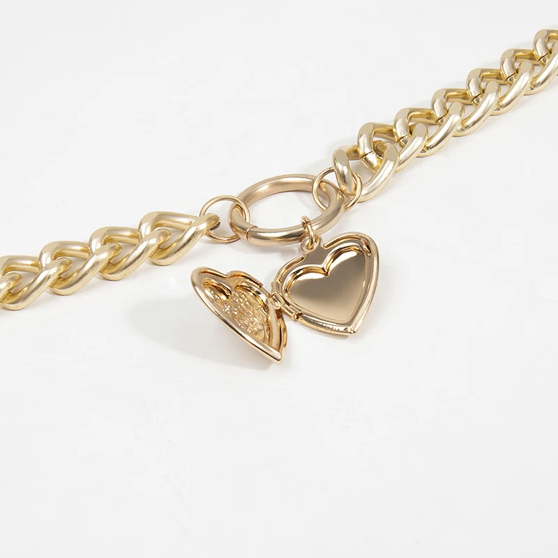 Панк Металлический чокер с сердечками ожерелье для женщин большая толстая цепь круглый полый кулон двойные ожерелья ювелирные изделия FSPXL364