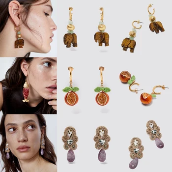 

Dvacaman 2020 Newest ZA Fashion Cute Orange Pendant Earrings Women Boho Natural Stone Shell Fruits Drop Earrings Summer Jewelry