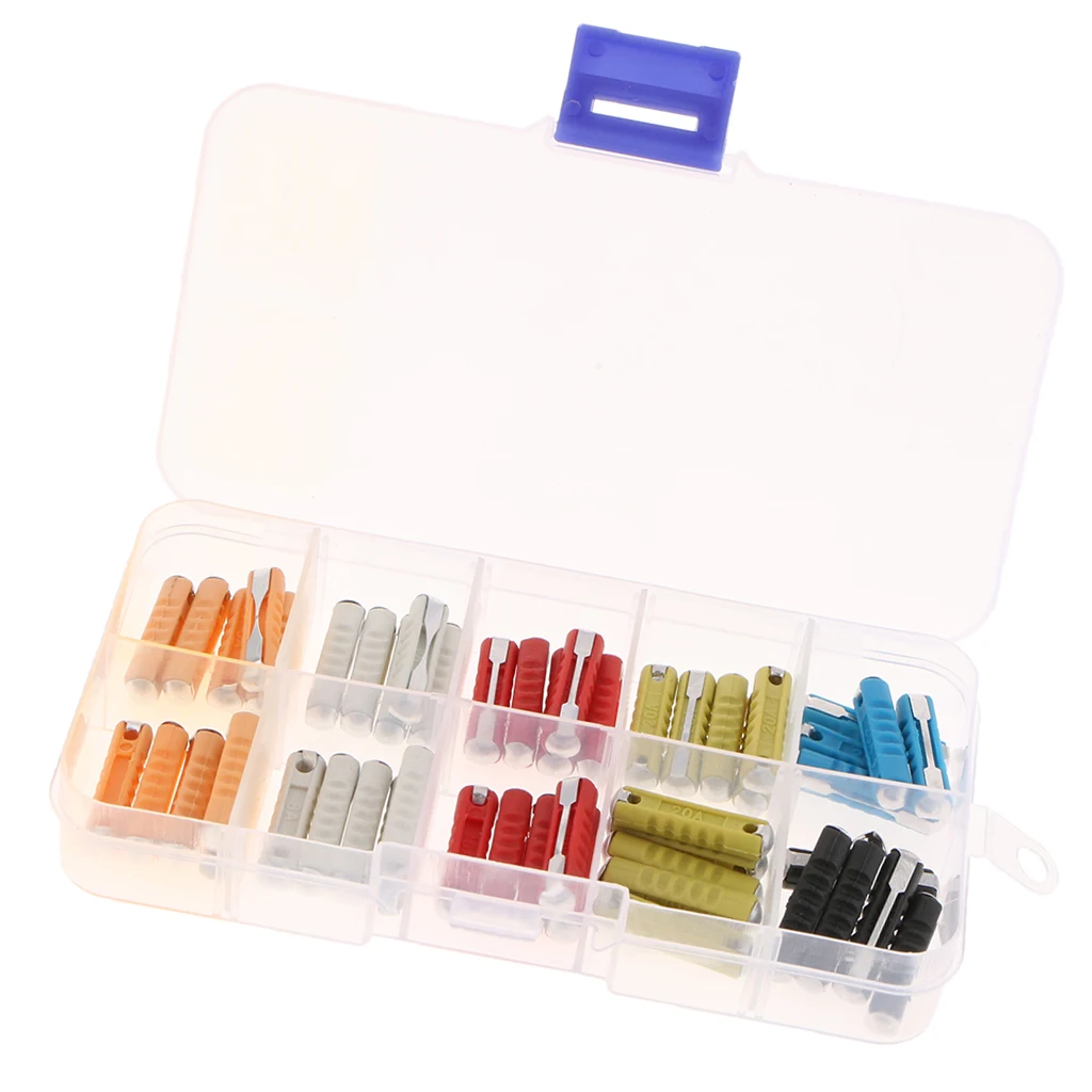 50Pcs European Automotive Fuse Assortment Box Car Auto Torpedo Fuses 5-30A