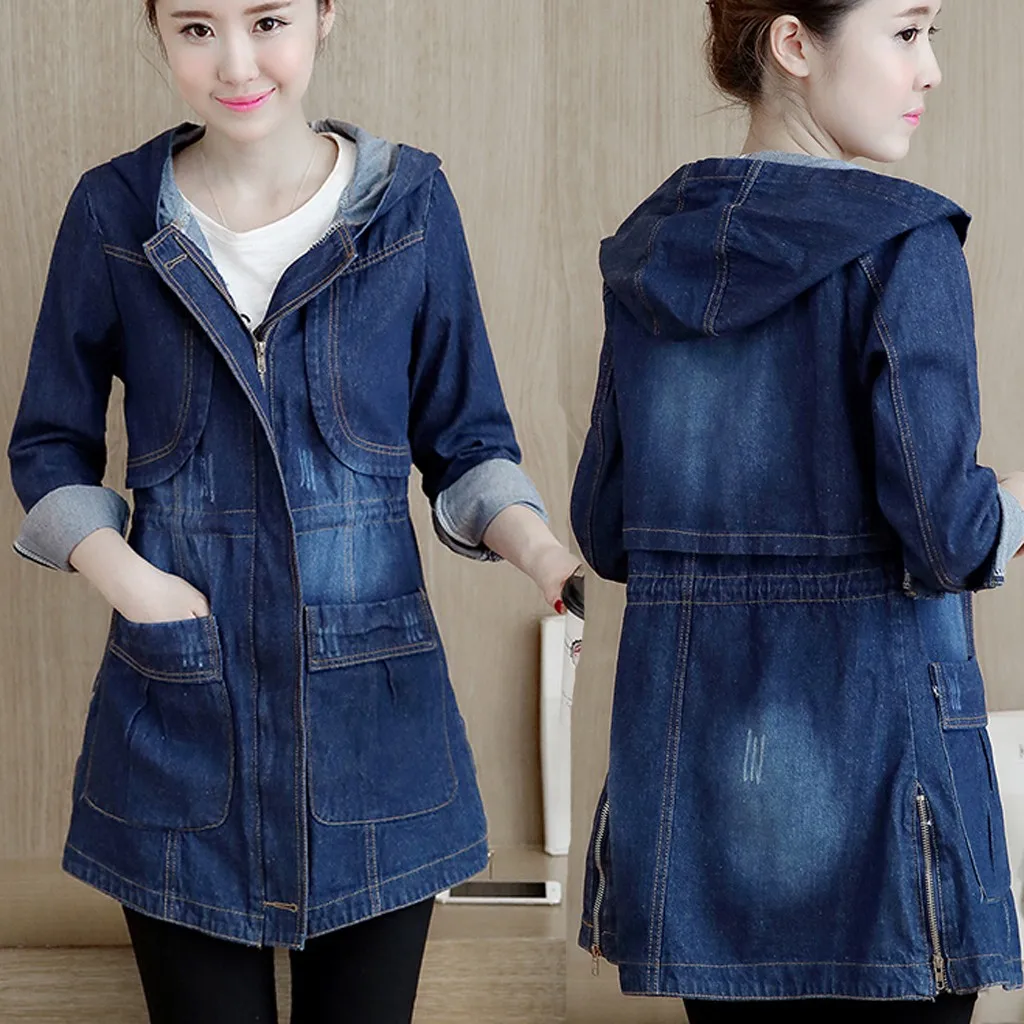 Jacket Female Fashion Women Jeans Top Denim Hoodie Blouse Long Sleeve Loose Plus Size S-5XL Coat chaqueta mujer | Женская одежда