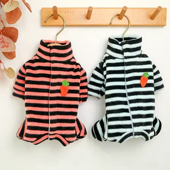 

Blue Pink Colors Striped Warm Dog Clothes for Autumn and Winter Puppy Striped Pajamas for Dogs with Fashion Printing Dog Pajamas
