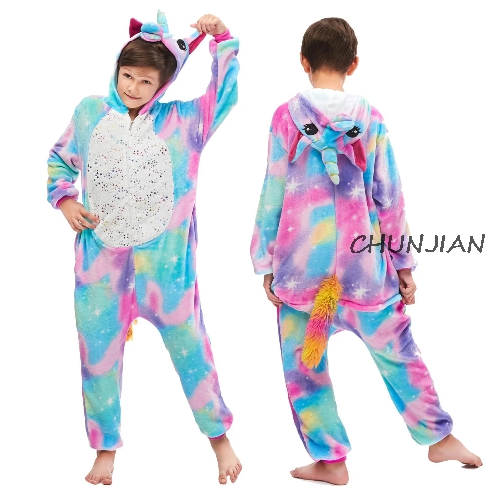 LA20 Children Flannel Winter Warm Pajamas Animal Unicorn Pijamas For 4-12 Years Kids Jumpsuits Overall Oneise Girl Unicorn Pajama - Цвет: LA20