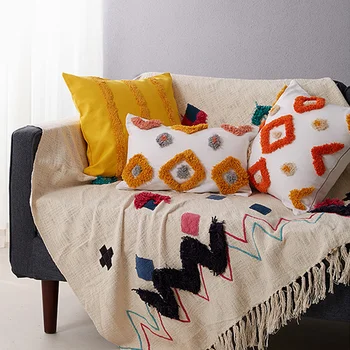 

Moroccan Style Cushion Cover Handmade Luxury Embroidered Wool Tassels Boho Ethnic Colorful Pillow Cover 45x45cm/30x50cm